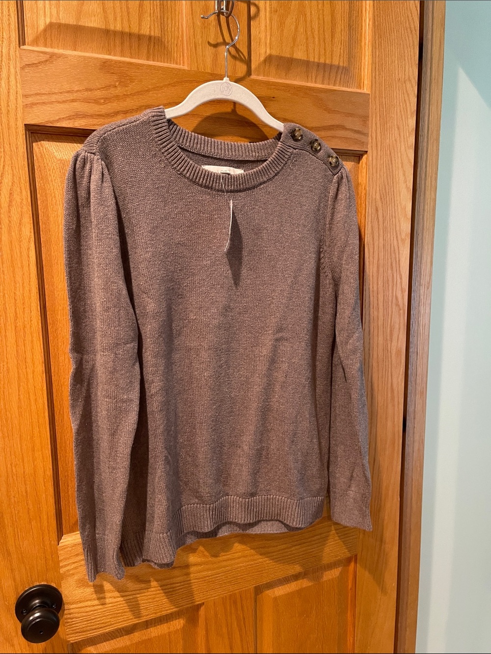 Loft nwt women’s large beautiful mocha color
3 buttons on one shoulder